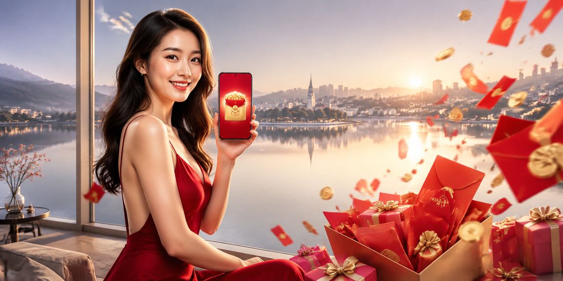 Người phụ nữ Việt Nam cầm phong bao đỏ biểu tượng thưởng và khuyến mãi tại Đà Lạt