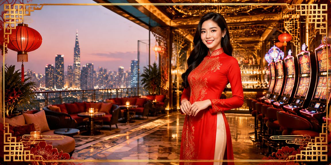 Người chơi trong trang phục áo dài trải nghiệm slot game tại TP. Hồ Chí Minh